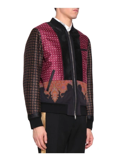 Shop Alexander Mcqueen Silk And Wool Patchwork Bomber Jacket In Rosso