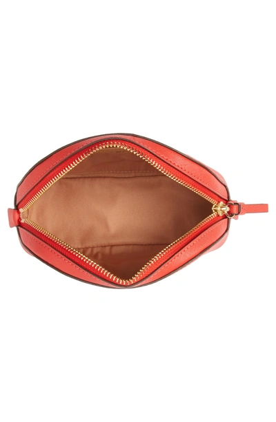 Shop Tory Burch Robinson Small Leather Cosmetic Case In Poppy Orange / Cardamom