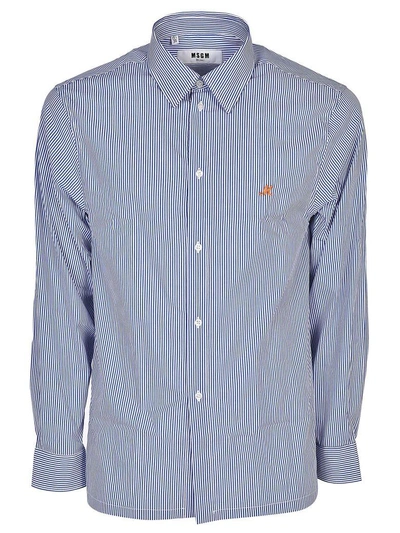 Shop Msgm Logo Embroidered Shirt In Blu