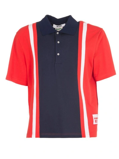 Shop Msgm Color Block Polo Shirt In Red Blue