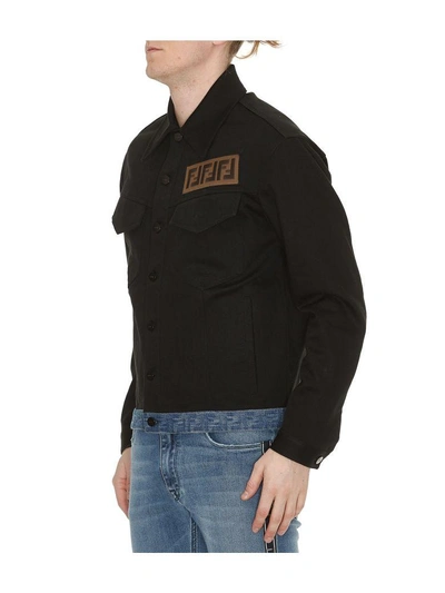 Shop Fendi Canvas Logo Jacket In Black