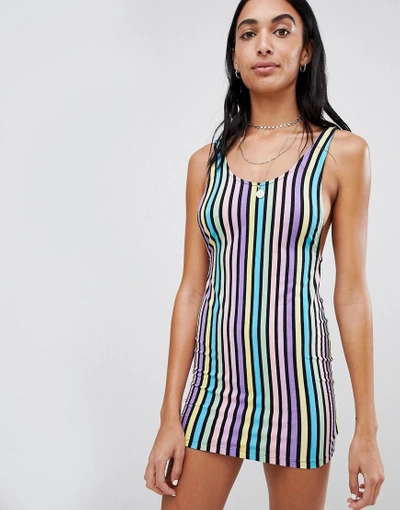 Shop Motel Bodycon Mini Dress In Rainbow Candy Stripe - Multi