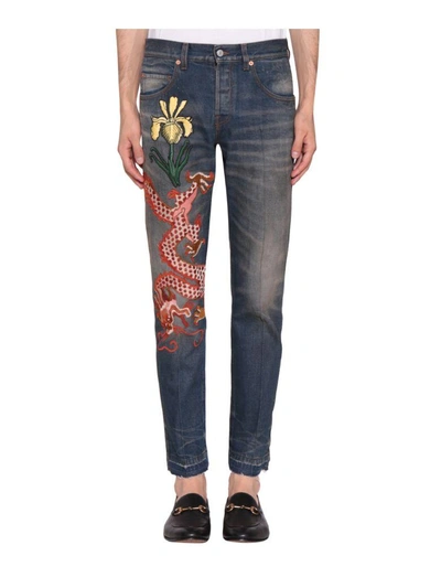 Shop Gucci Cotton Denim Jeans In Blu