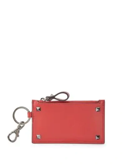Shop Valentino Studded Leather Card Holder In Red