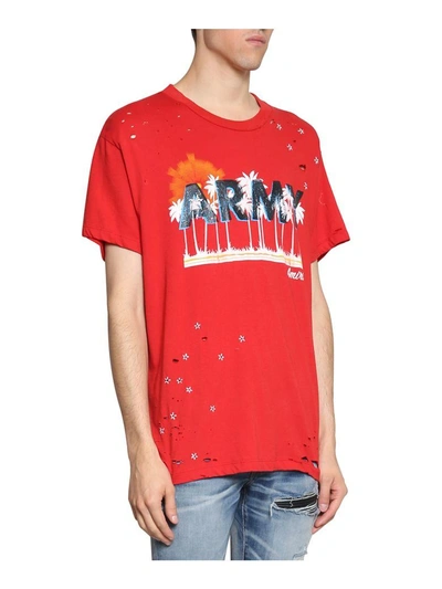 Shop Amiri Vintage Army Distressed Cotton T-shirt In Rosso