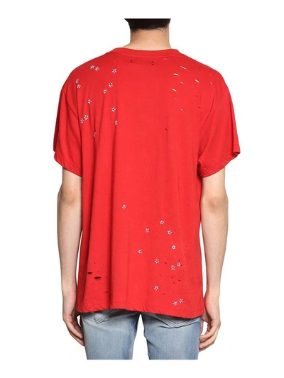 Shop Amiri Vintage Army Distressed Cotton T-shirt In Rosso