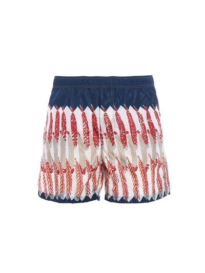 Shop Valentino Feather Print Swim Shorts In 01g Avio/red