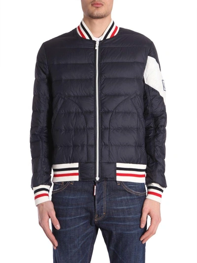 Shop Moncler Nylon Bomber Jacket In Blu