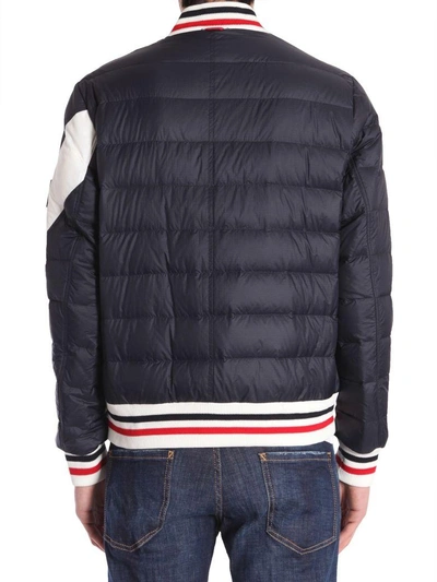 Shop Moncler Nylon Bomber Jacket In Blu