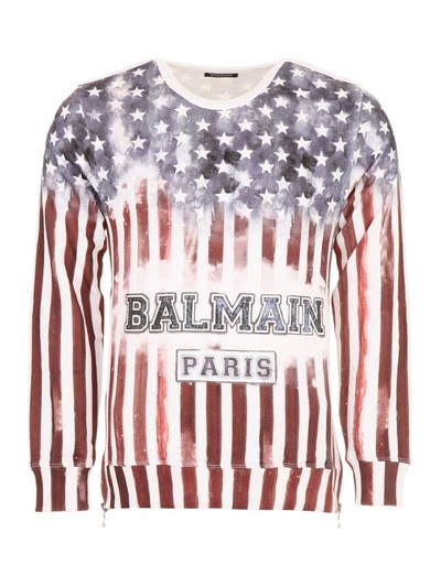 Shop Balmain Sweatshirt With Side Zips In Multicolor|bianco