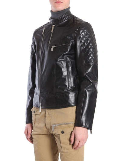 Shop Dsquared2 Biker Leather Jacket In Nero