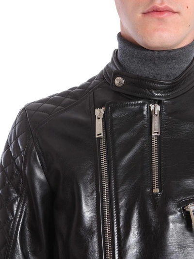 Shop Dsquared2 Biker Leather Jacket In Nero
