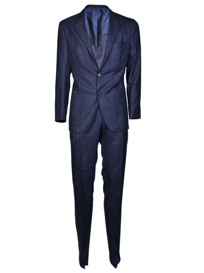 Shop Kiton Pinstripe Suit In Blue