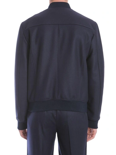 Shop Versace Wool Cloth Bomber Jacket In Blu