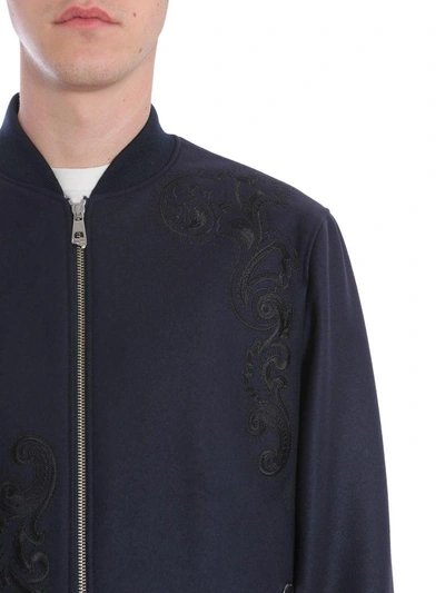 Shop Versace Wool Cloth Bomber Jacket In Blu