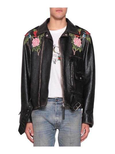 Shop Gucci Leather Biker Jacket In Nero