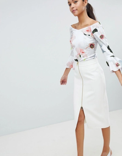 Shop Ted Baker Rosci Crepe Zip Midi Skirt - White