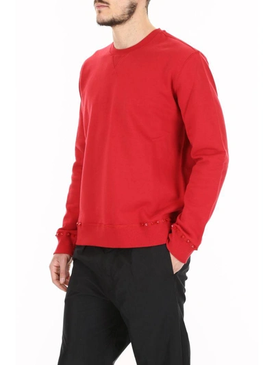 Shop Valentino Rockstud Untitlted Sweatshirt In Framboise Rosso (red)