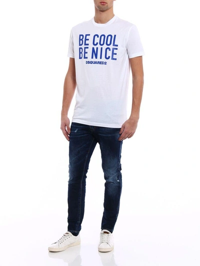 Shop Dsquared2 Be Cool Be Nice Print T-shirt In 975x White-bluette