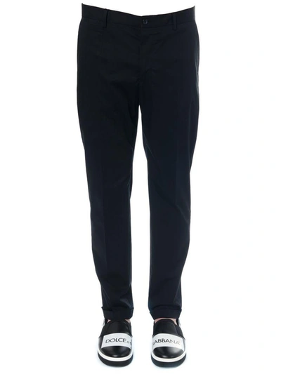 Shop Dolce & Gabbana Tailored Blu Cotton Trousers