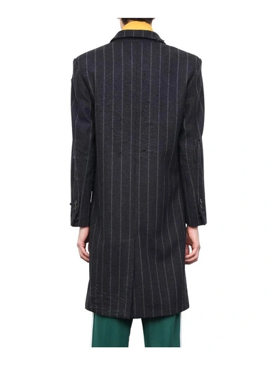 Shop Palm Angels Distressed Pinstriped Wool Coat In Nero