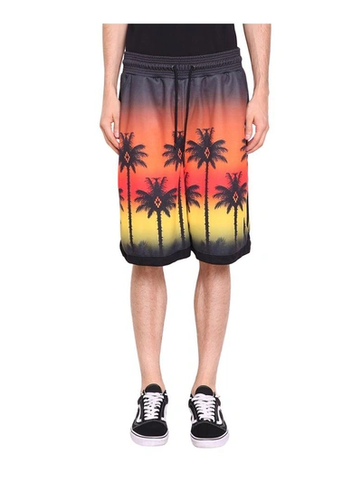 Shop Marcelo Burlon County Of Milan Red Palms Cotton Shorts In Nero