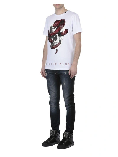 Philipp Plein Strass Snake T-shirt In White - Red | ModeSens