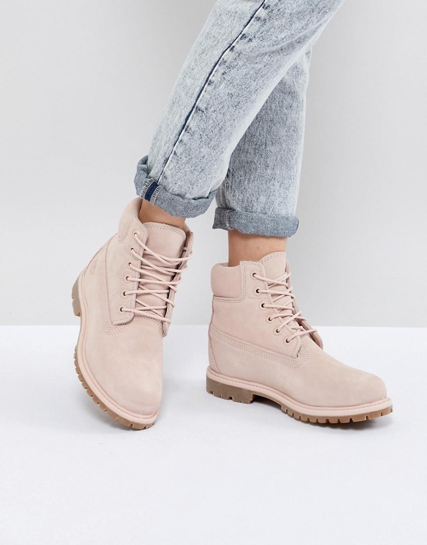 timberland 6 inch premium lace up beige flat boots