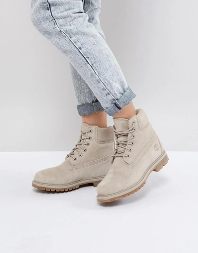 Shop Timberland 6 Inch Premium Taupe Suede Flat Boots - Gray
