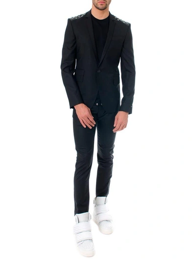 Shop Les Hommes Black Wool Blazer With Lace-up Detail