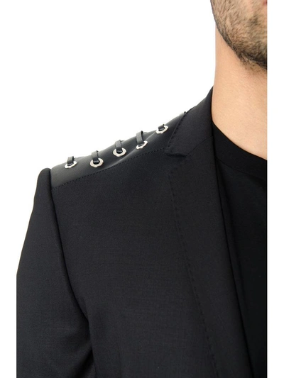 Shop Les Hommes Black Wool Blazer With Lace-up Detail