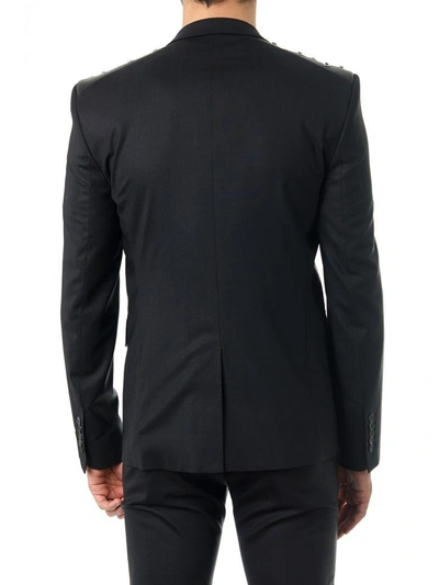 Shop Les Hommes Black Wool Blazer With Lace-up Detail