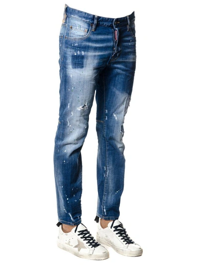 Shop Dsquared2 Distressed Cotton Denim Jeans In Blu-denim