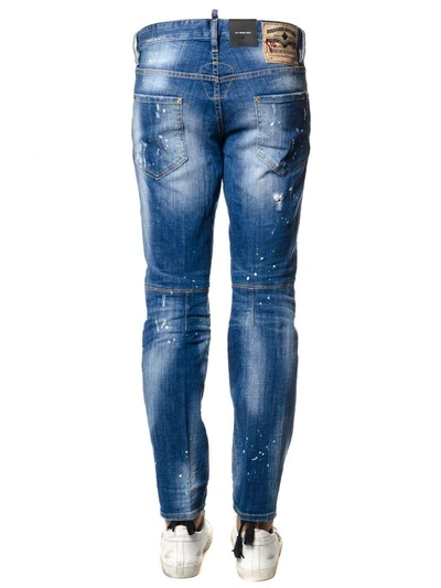Shop Dsquared2 Distressed Cotton Denim Jeans In Blu-denim