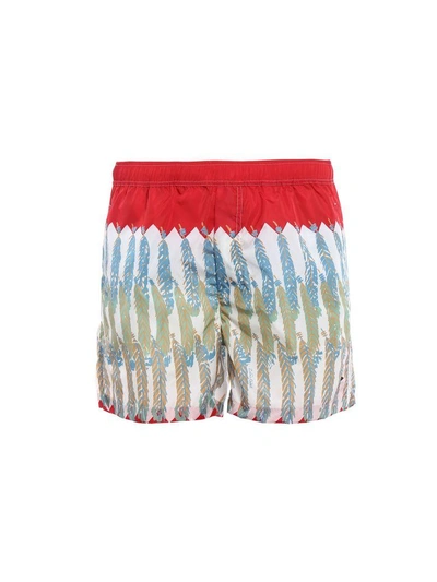 Shop Valentino Feather Print Swim Shorts In Multicolor