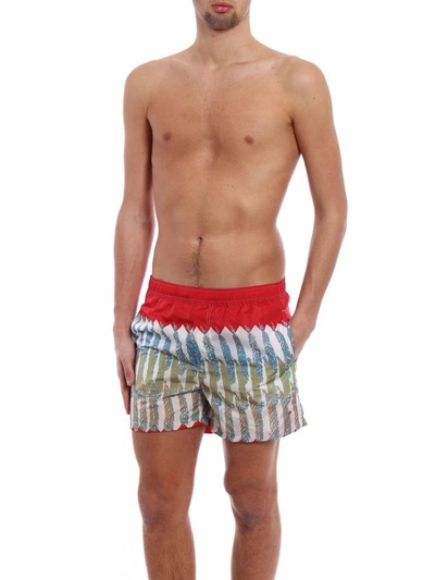 Shop Valentino Feather Print Swim Shorts In Multicolor