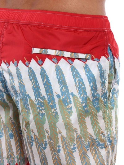 Shop Valentino Feather Print Swim Shorts In Multicolor