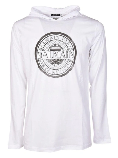 Shop Balmain Logo Hoodie In White