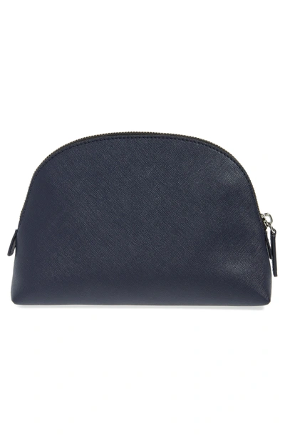 Shop Marc Jacobs Logo Embossed Leather Cosmetics Bag In Midnight Blue