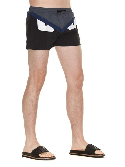 Shop Fendi Bugs Swim Shorts In Black+sand+navy+steel