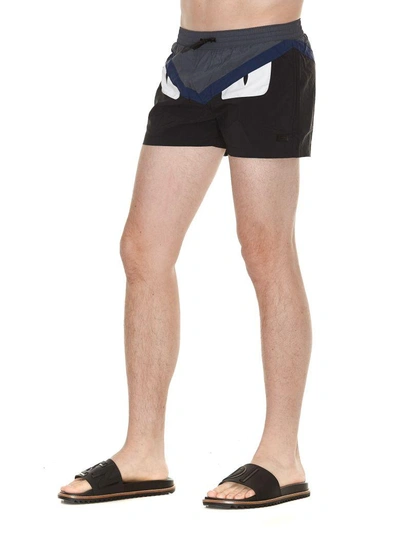 Shop Fendi Bugs Swim Shorts In Black+sand+navy+steel