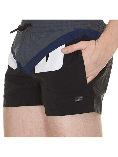 Shop Fendi Bugs Swim Shorts In Black+sand+navy+steel