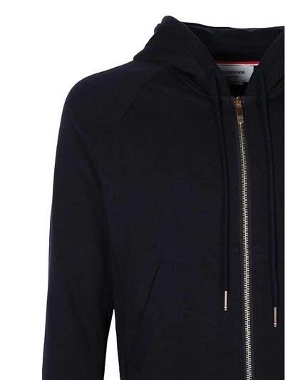 Shop Thom Browne Full Zip Hoodie In Navy