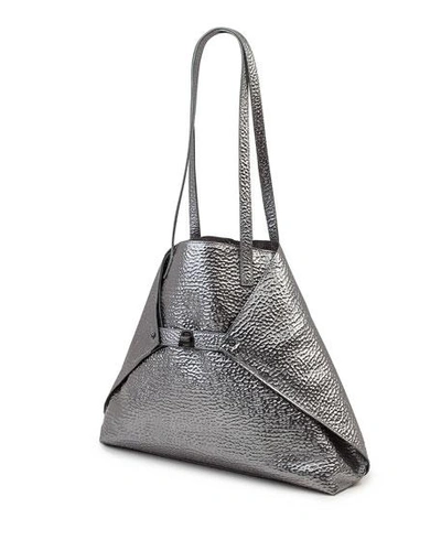 Akris Ai Medium Hammered Shoulder Bag In Pewter