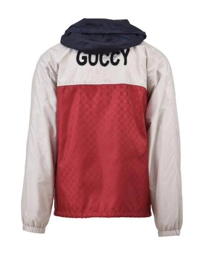 Shop Gucci Gg Nylon Bomber Jacket In Red-white