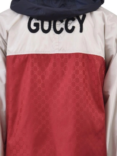 Shop Gucci Gg Nylon Bomber Jacket In Red-white