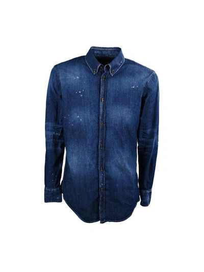 Shop Dsquared2 2 Washed Effect Denim Shirt In Navy