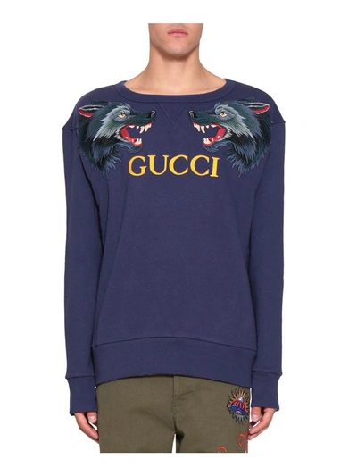 Shop Gucci Cotton Sweatshirt In Blu