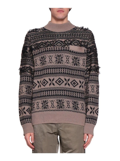 Shop Sacai Linen And Jacquard Cotton Sweater In Beige