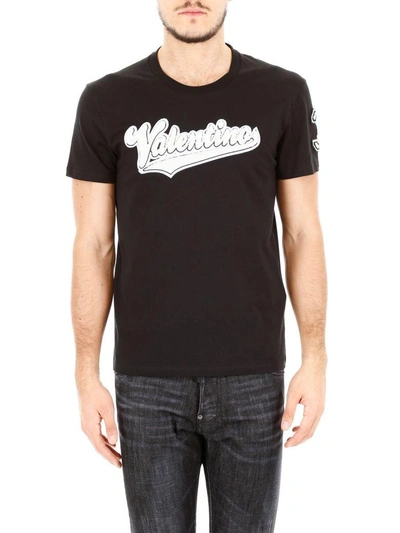 Shop Valentino Jersey T-shirt With Embroidered Logo In Neronero